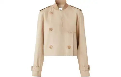 Burberry Cropped Coats Women's Khaki Baseball Collar Moderate