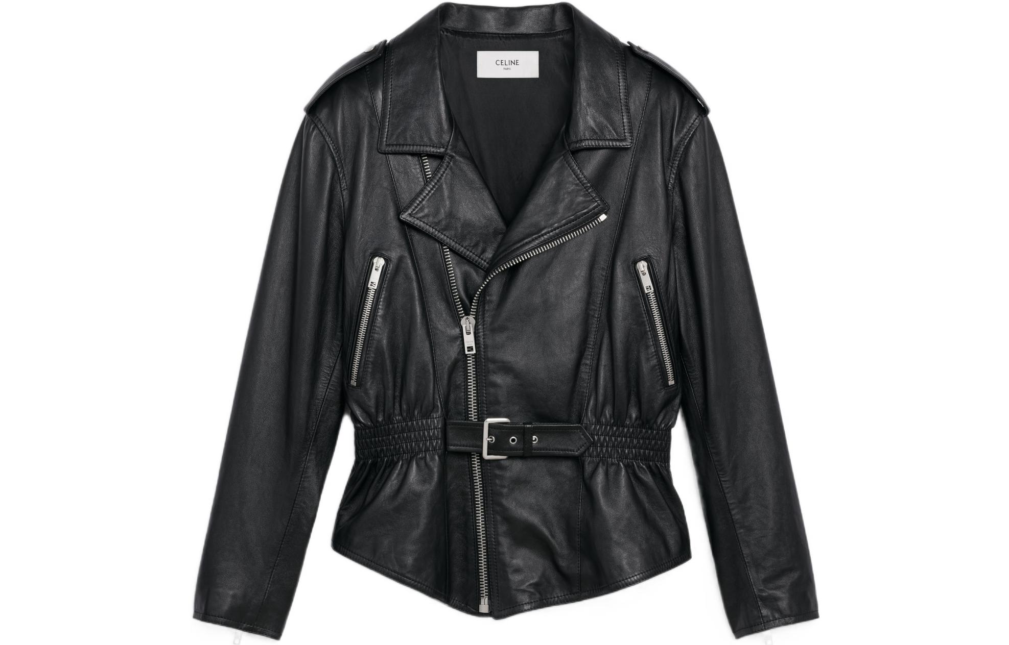 CELINE Leather Jackets Women's Black Lapel Moderate