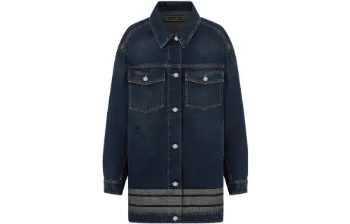 DIOR Quarterly New Products Denim Jackets Women's Dark Blue Lapel Moderate Straight Fit