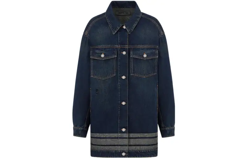DIOR Quarterly New Products Denim Jackets Women's Dark Blue Lapel Moderate Straight Fit