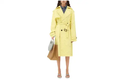 Bottega Veneta Textured Criss Cross Viscose Silk Trench Coat Women's Yellow