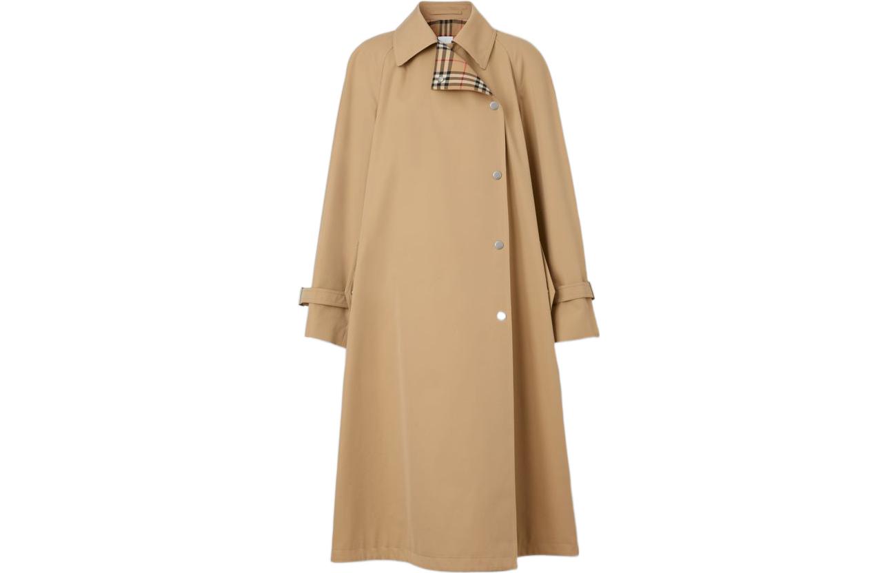 Burberry Burberry FW22 Check Lined Lapel Long Sleeve Midi Windbreaker Women's Khaki