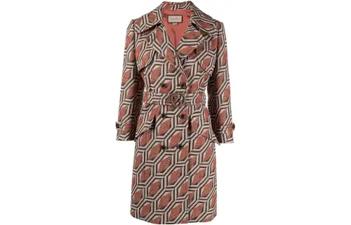GUCCI Trench Coats Women's Orange Brown Lapel Moderate