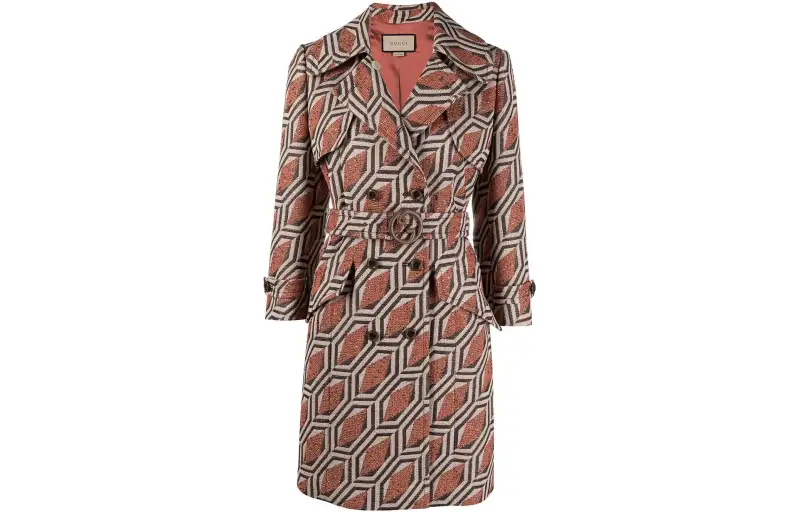 GUCCI Trench Coats Women's Orange Brown Lapel Moderate