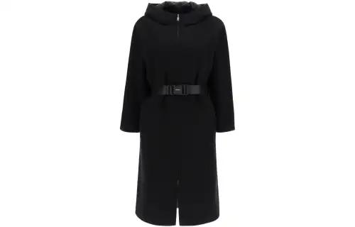 PRADA Coats Women's Black Hooded Moderate