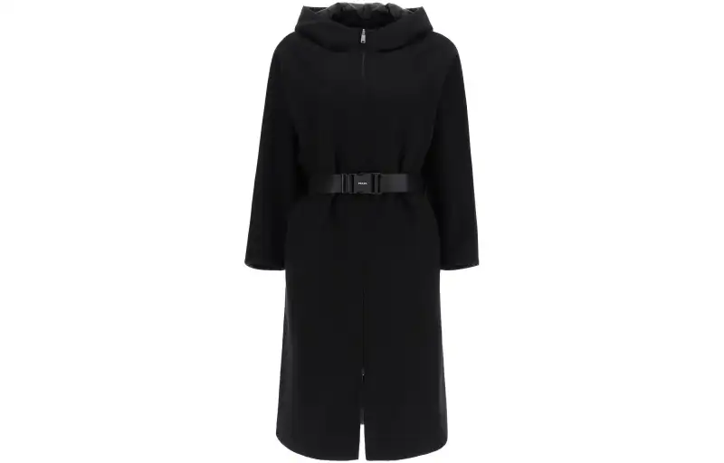 PRADA Coats Women's Black Hooded Moderate