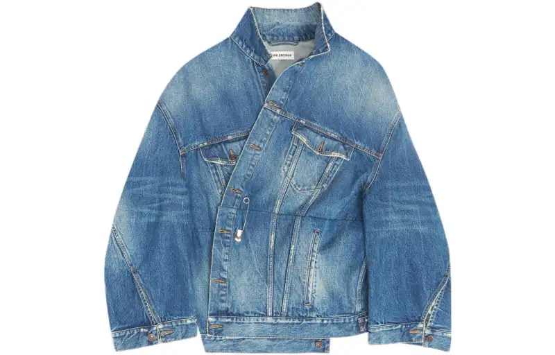 Balenciaga Women's Vintage Denim Oversized Twisted Sleeve Jacket Blue