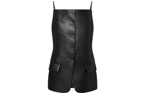 LOUIS VUITTON Leather Jacket Women's Black