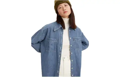 Levis Denim Jackets Women's Blue Lapel Moderate Straight Fit