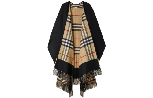Burberry Check Patterned Fringed Cape
