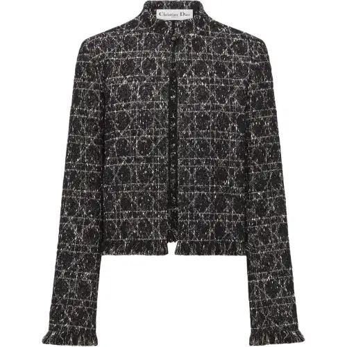 DIOR FW24 Cropped Coat Women's Black White Mixed Color