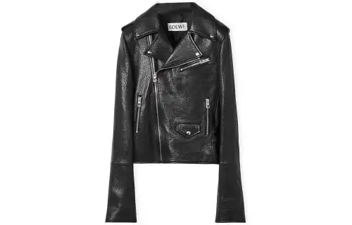 LOEWE Leather Jackets Women's Black Lapel Moderate Biker Jacket