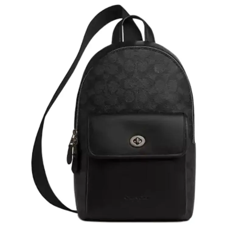 COACH Coated Canvas With Calfskin Shoulder Bag Small Unisex Black