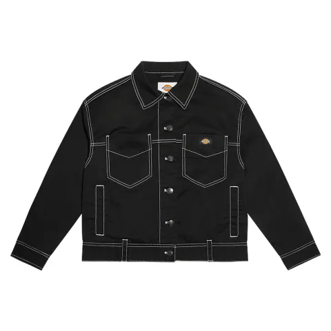 Dickies Denim Jackets Women's Black Lapel Moderate Straight Fit