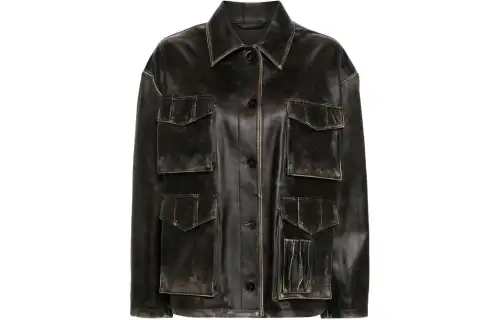 Golden Goose Buttoned Leather Cargo Jacket