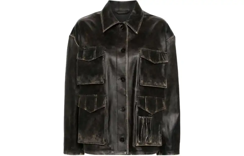 Golden Goose Buttoned Leather Cargo Jacket