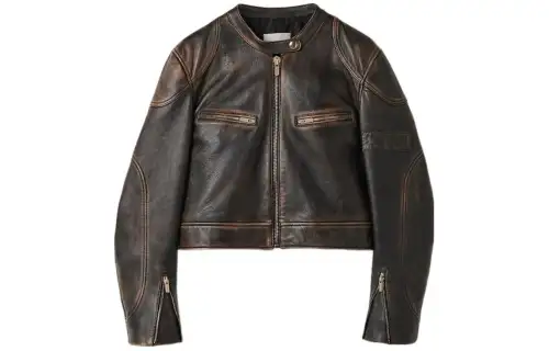 MIU MIU SS24 Leather Jacket Women's Brown