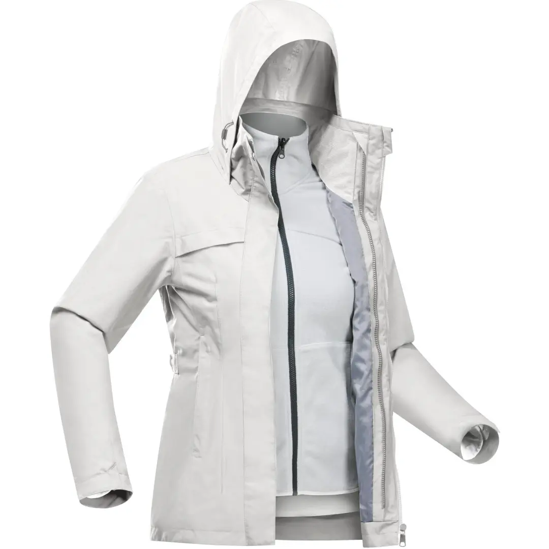 DECATHLON Waterproof And Windproof To Keep Warm Windbreaker Jacket Women's Stone Gray/Light Smoke Gray