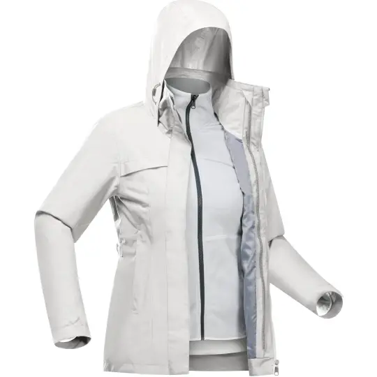 DECATHLON Waterproof And Windproof To Keep Warm Windbreaker Jacket Women's Stone Gray/Light Smoke Gray