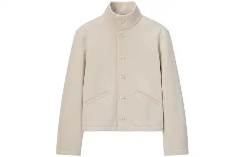 UNIQLO Cropped Coats Women's Light Beige Stand Collar Moderate