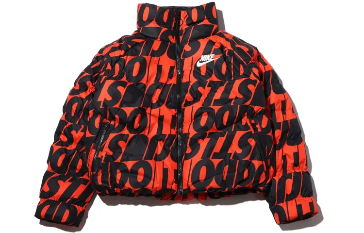 Nike Puffer Jackets Women's Orange Stand Collar Thickened Puffer Jacket