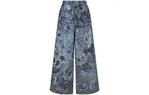 DIOR SS23 Chinese New Year Casual Pants Women's Blue Moderate Wide Leg Pants