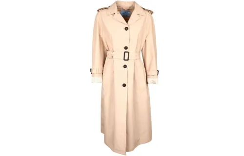PRADA Trench Coats Women's Khaki Lapel Moderate Reversible