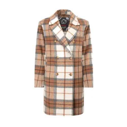 EVISU Coats Women's Coffee Plaid Moderate