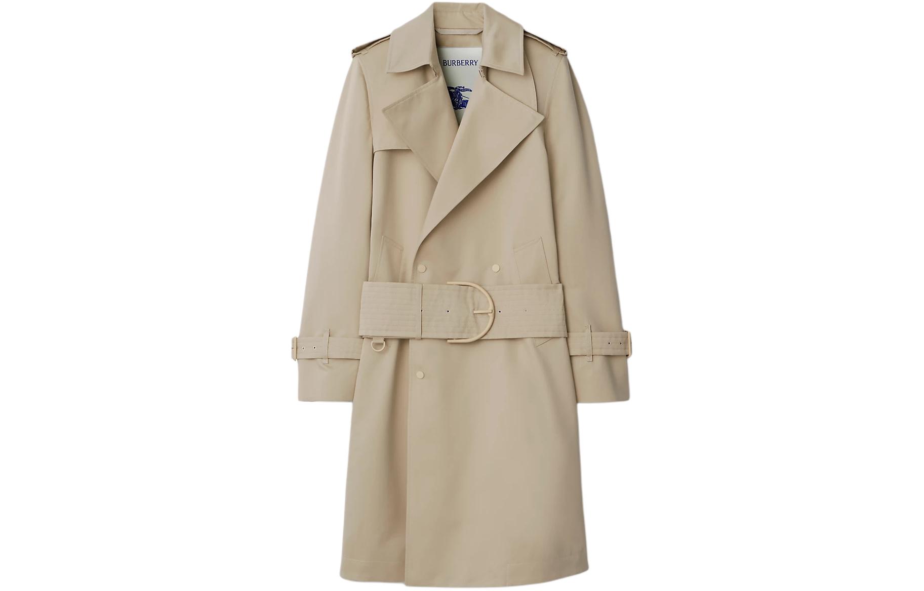 Burberry Burberry solid color double-breasted lapel mid-length long-sleeved windbreaker for women, oatmeal