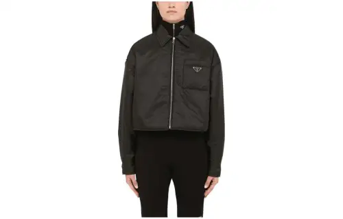 PRADA Cropped Coats Women's Black Lapel Moderate