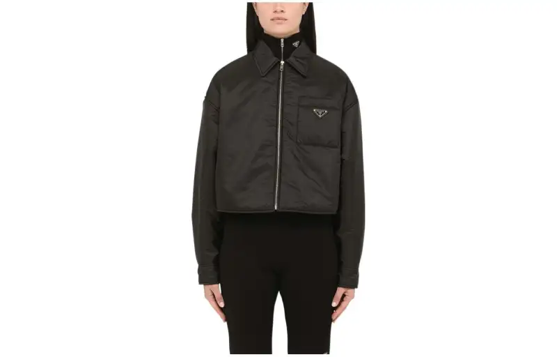 PRADA Cropped Coats Women's Black Lapel Moderate