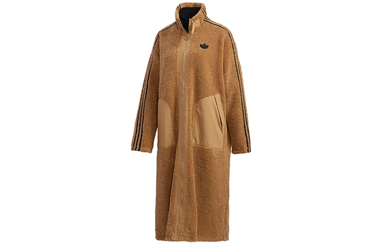 Adidas Originals Velvet Jackets Women's Yellow Cardboard Stand Collar Moderate Straight Fit