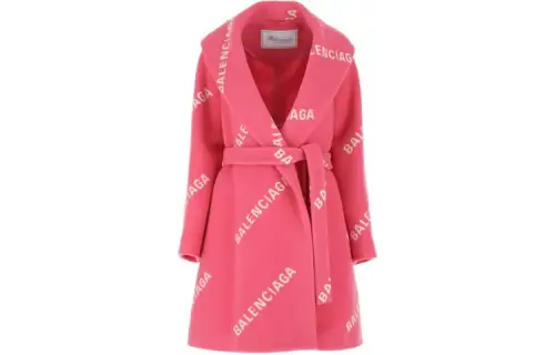 Balenciaga Women's Printed Wool Blend Coat Pink
