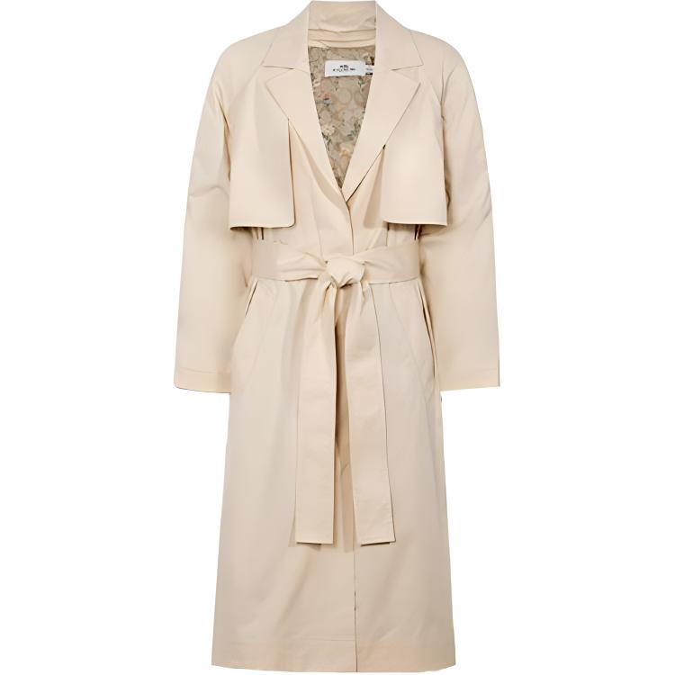 COACH Trench Coats Women's Beige Suit Collar Moderate