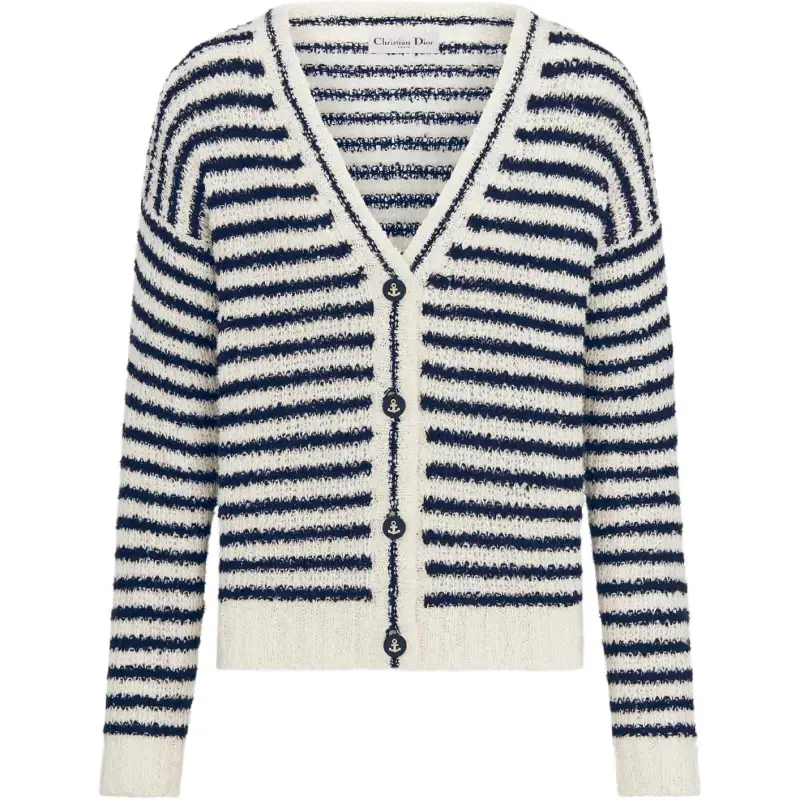 DIOR Knitwear Women's White V Neck Moderate Cardigan