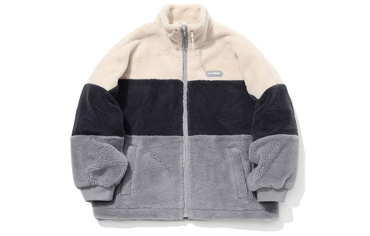 Li Ning Velvet Jackets Women's Stone Gray Stand Collar Thickened