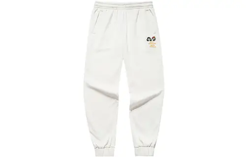 Anta Cartoon Embroidery Knitted Fabric Fleece Lined Sweatpants Women's White