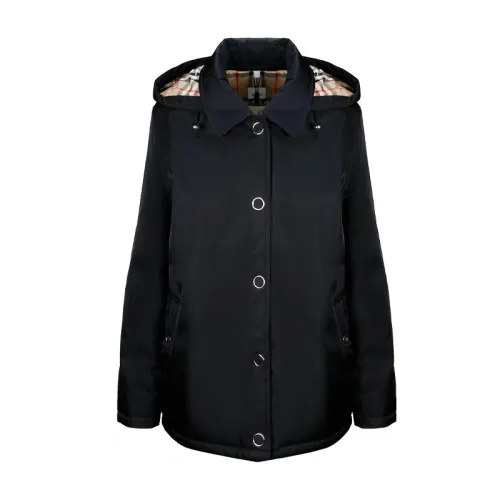 Burberry Trench Coats Women's Black Hooded Moderate