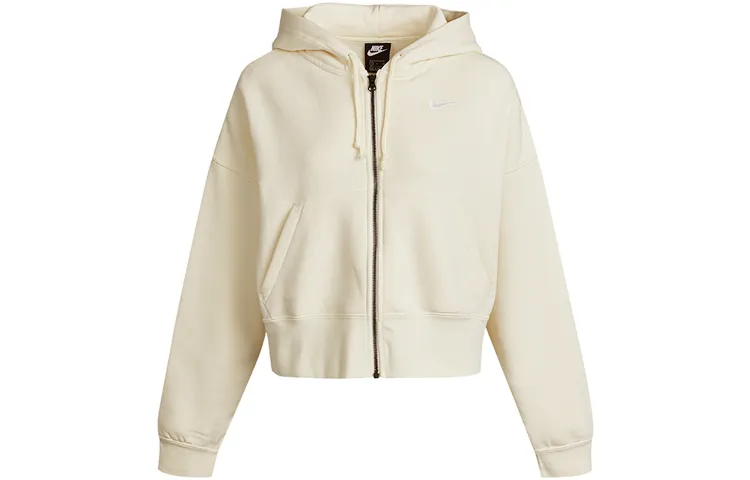 Nike Cropped Coats Women's Ecru Hooded Moderate Straight Fit