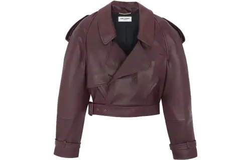 SAINT LAURENT SS23 Leather Jacket Coat Women's Red Brown