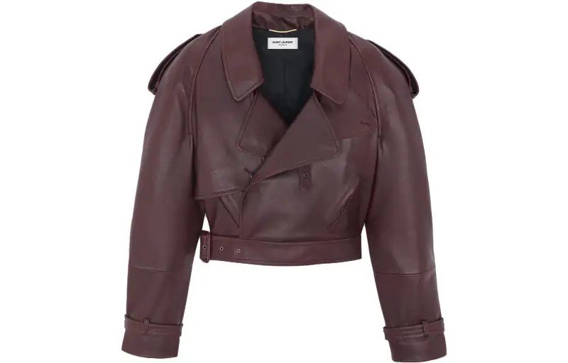 SAINT LAURENT SS23 Leather Jacket Coat Women's Red Brown
