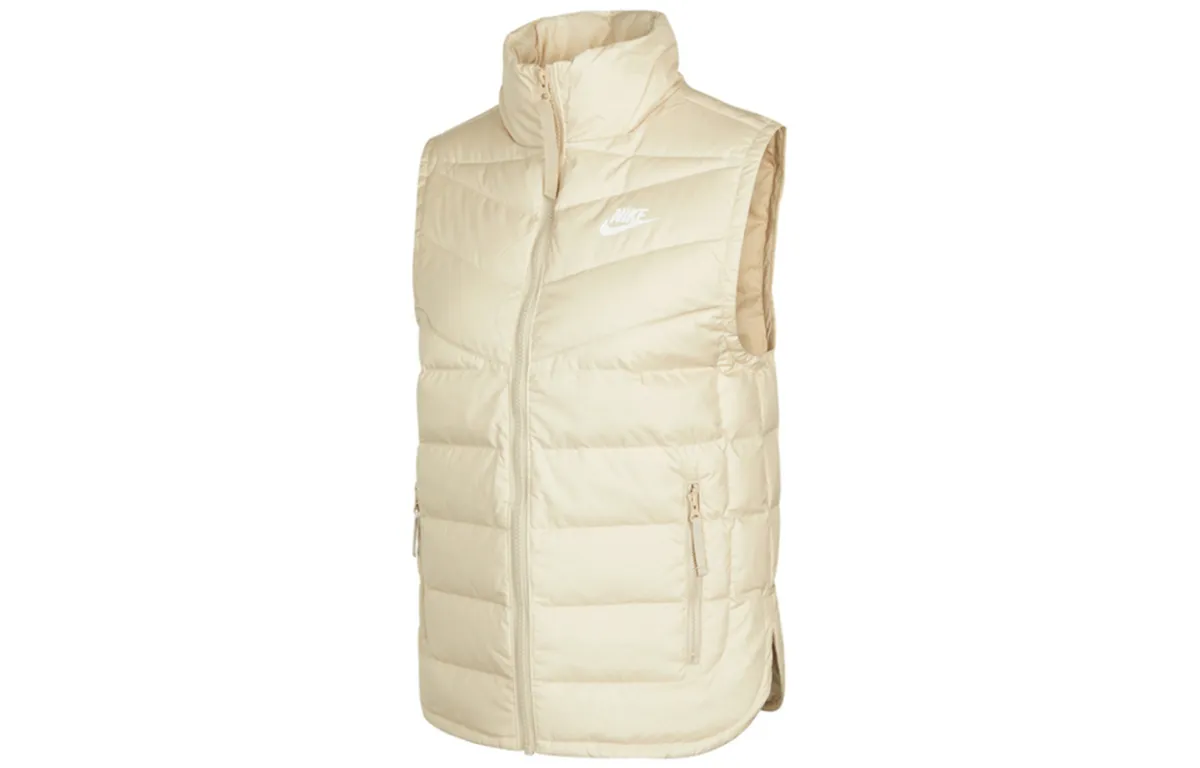 Nike Down Vests Women's Ecru Stand Collar Moderate Urban Techwear