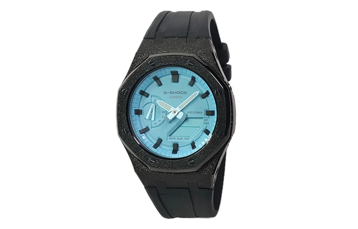 CASIO Custom Collection Electronic Movement Fluoroelastomer Strap Watch Men's Watches Blue Dial