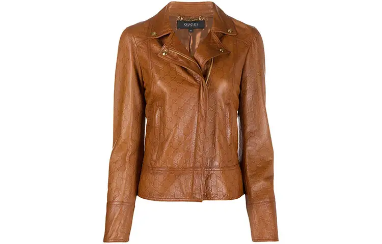 GUCCI Leather Jackets Women's Umber Lapel Moderate