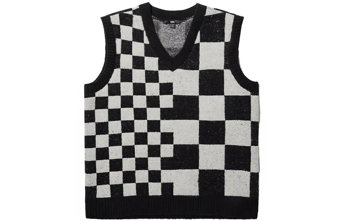 Vans Vests Women's Black White Checkerboard V-neck Moderate Other