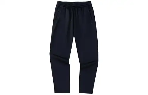 Anta Logo Print Pattern With Elastic Waist Straight Cut Fleece Lined Sweatpants Women's Black