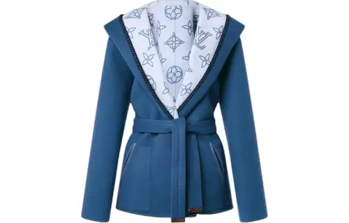 LOUIS VUITTON Reversible Long Hooded Wrap Coat Women's Sky Blue