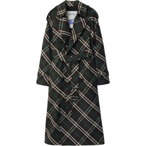 Burberry Long Check Cotton Blend Trench Coat