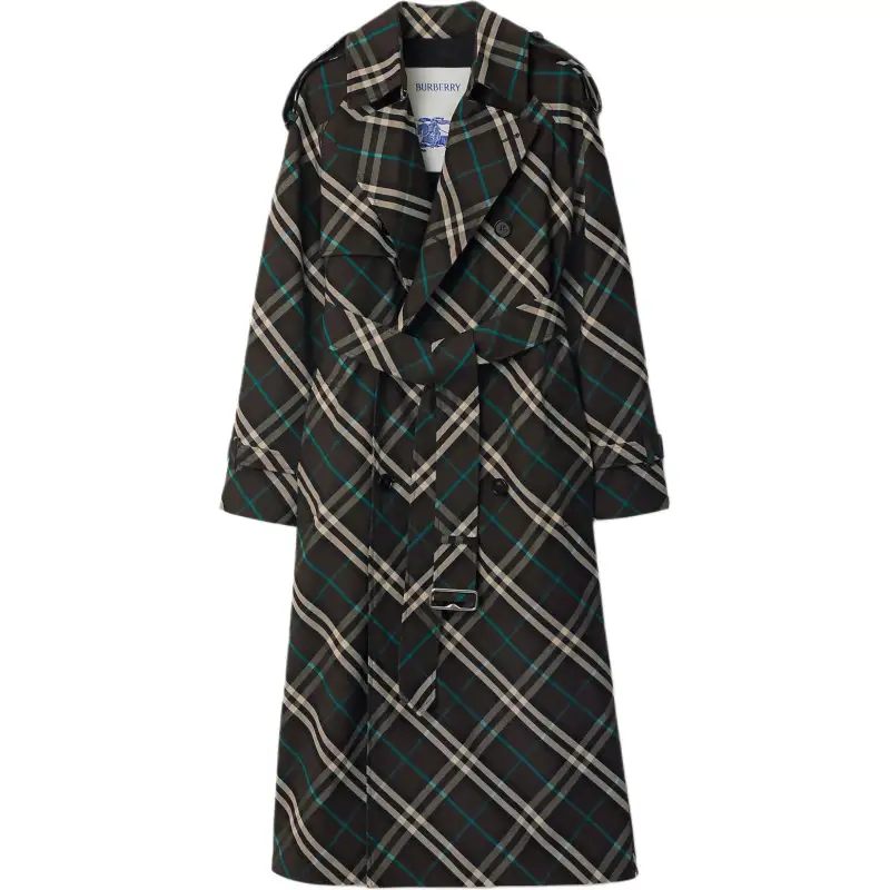 Burberry Long Check Cotton Blend Trench Coat
