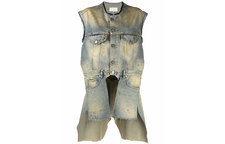 Maison Margiela Faded Effect Asymmetric Denim Gilet
